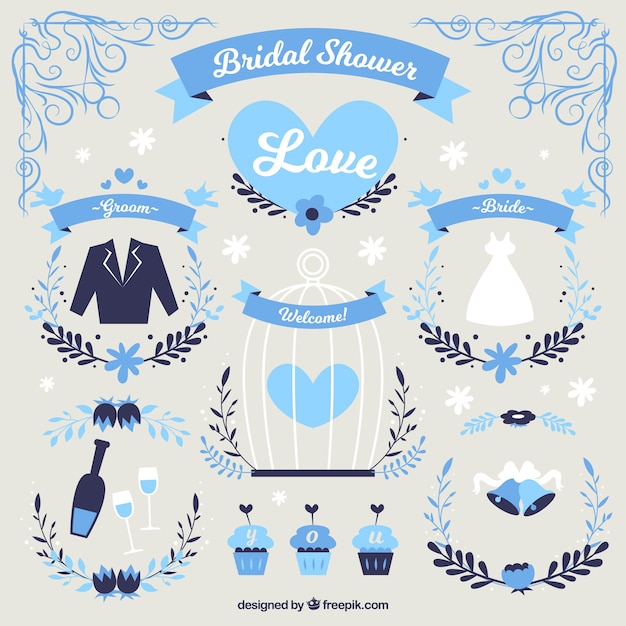 Bridal Shower Elements in Blue Tones – Free Download