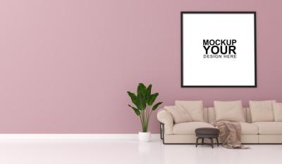 Interior Mockup of Photo Frame on Wall in 3D Rendering – Free Download