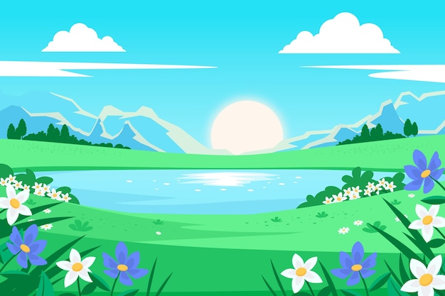 Spring Landscape in Creative Flat Design – Free Download