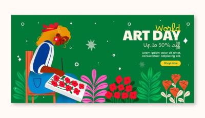 Watercolor World Art Day Horizontal Banner Template – Free Download