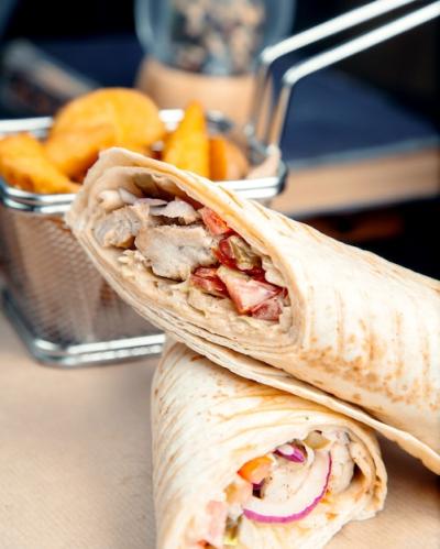 Chicken Roll in Pita Bread with Onions and Tomato – Free Stock Photo for Download