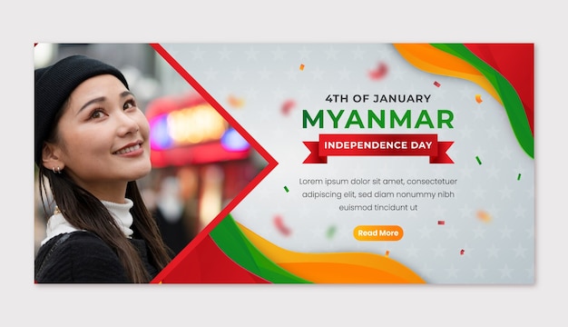 Gradient Myanmar Independence Day Horizontal Banner Template – Free Download