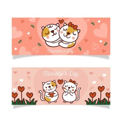 Hand Drawn Valentine’s Day Banner and Adorable Kittens – Free Download