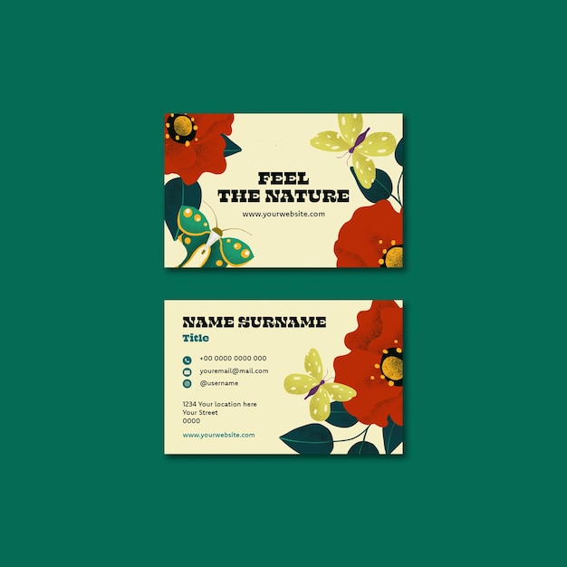 Horizontal Business Card Template Featuring Nature Design – Free Download