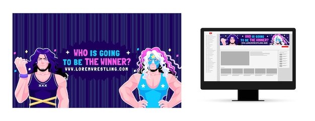 Hand Drawn Wrestling Fight YouTube Channel Art – Free Download