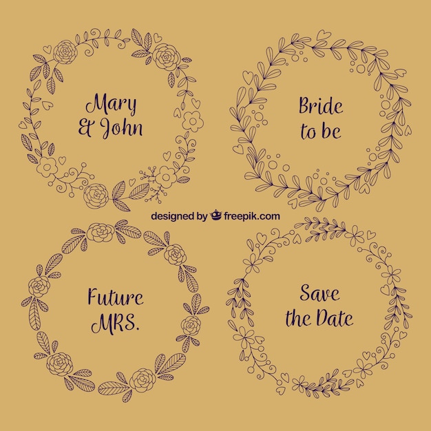 Floral Wedding Frames in Retro Style – Free Download