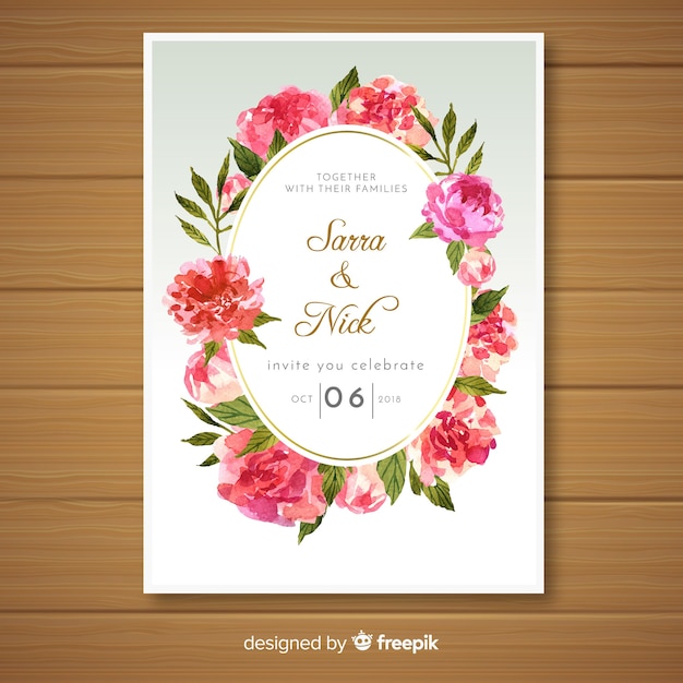 Wedding Invitation Concept Featuring Peony Flowers – Free Download