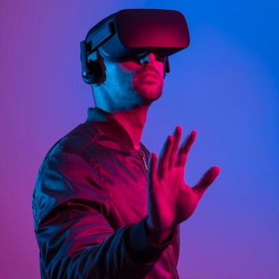 Man Wearing VR Glasses with Gradient Background – Free Download