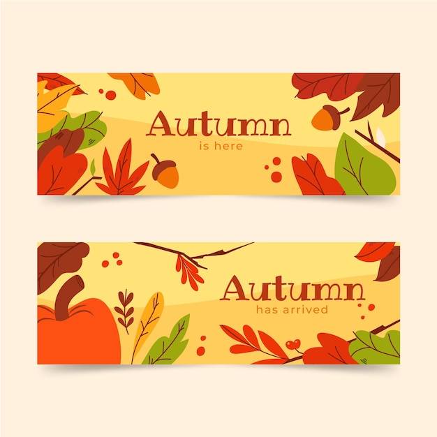 Hand-Drawn Autumn Horizontal Banners Set – Free Download