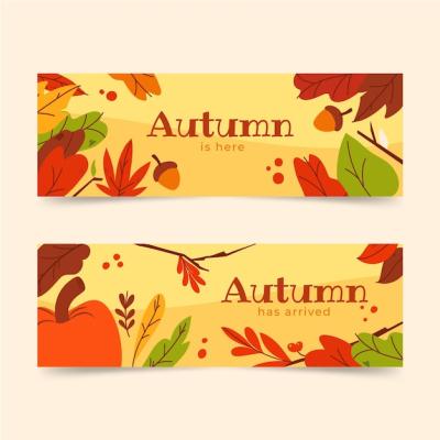 Hand-Drawn Autumn Horizontal Banners Set – Free Download