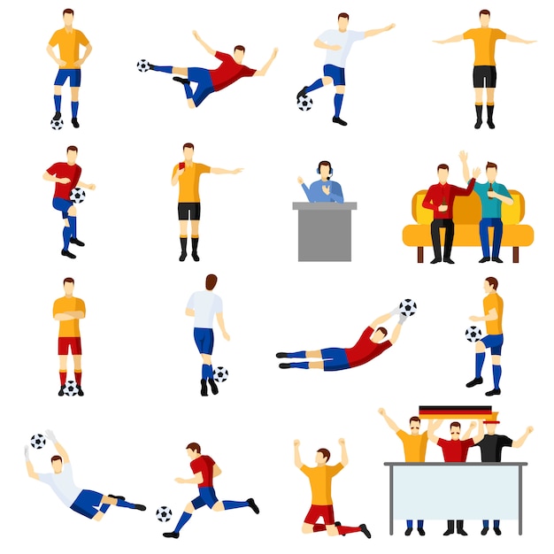 Flat Icons Set of People Playing Soccer – Free Download