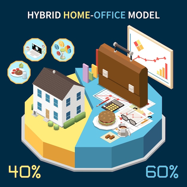 Isometric Hybrid Work Model Concept with Home and Office Elements – Free Download