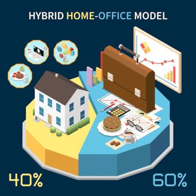 Isometric Hybrid Work Model Concept with Home and Office Elements – Free Download