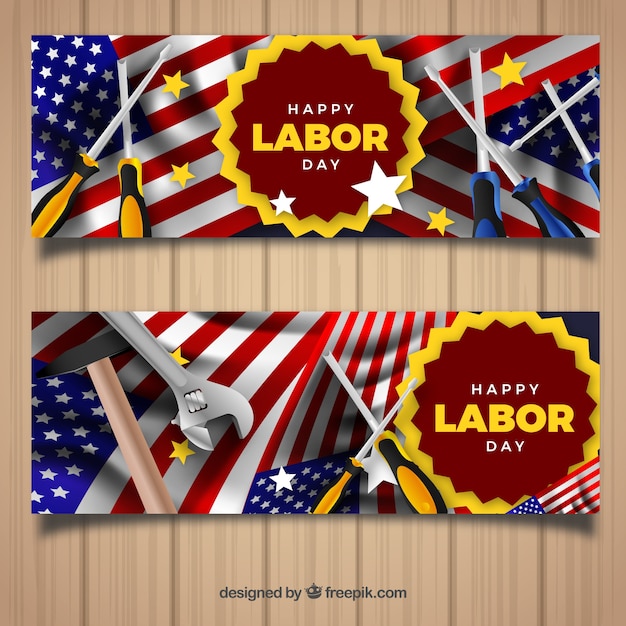 Labor Day Banners Featuring Realistic Tools – Free Download