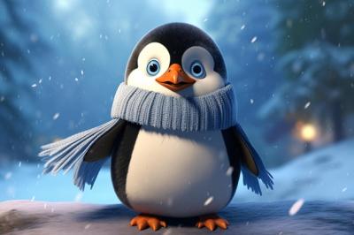 A Cartoon Penguin Wearing a Scarf – Free Stock Photo Download