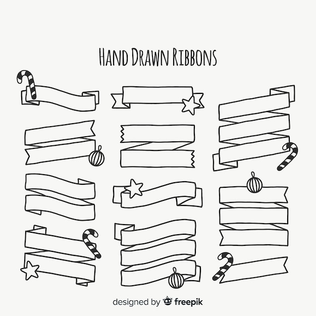 Hand Drawn Outlined Christmas Ribbons Collection – Free Download