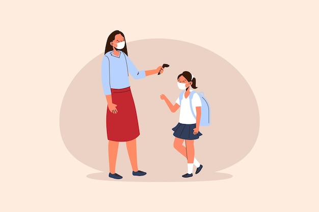 Teacher Checking Children’s Temperature – Free to Download