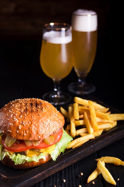 Classic Burger, French Fries, and Beer – Free Stock Photo Download