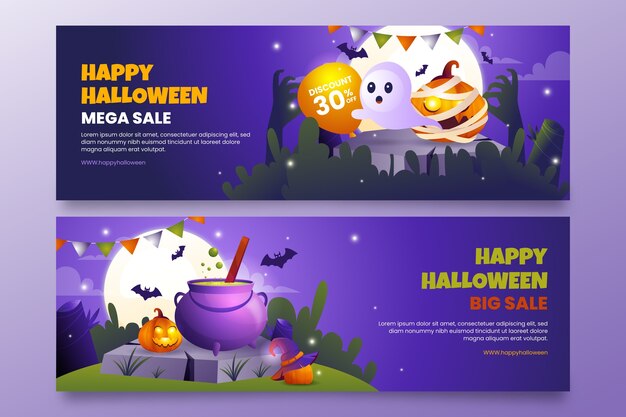 Gradient Halloween Horizontal Sale Banner Template for Free Download