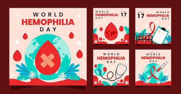 World Hemophilia Day Awareness Flat Instagram Posts Collection – Free Download