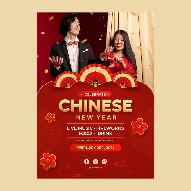 Gradient Vertical Poster Template for Chinese New Year Festival – Download Free Stock Photo