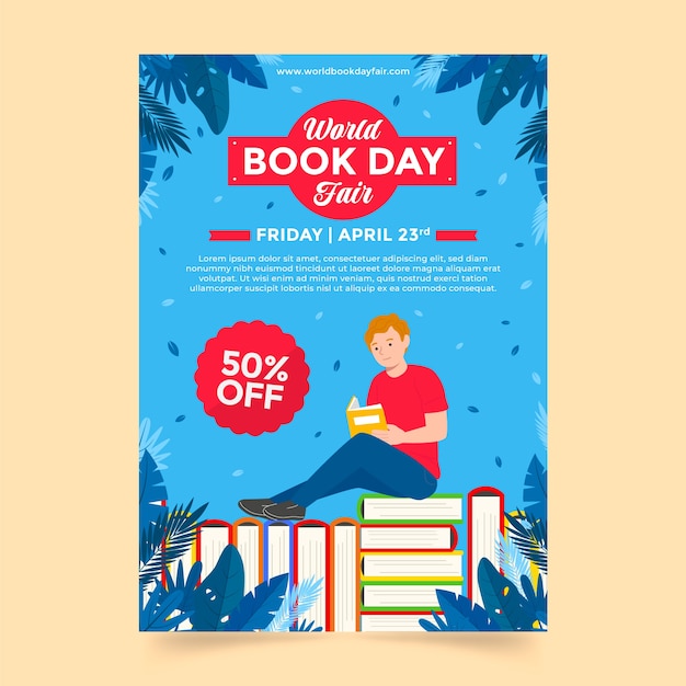 Vertical Poster Template for Flat World Book Day – Free Download