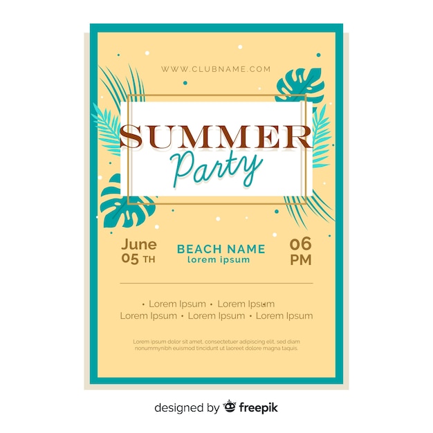 Flat Summer Party Poster Template for Free Download