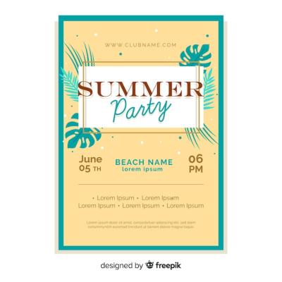 Flat Summer Party Poster Template for Free Download