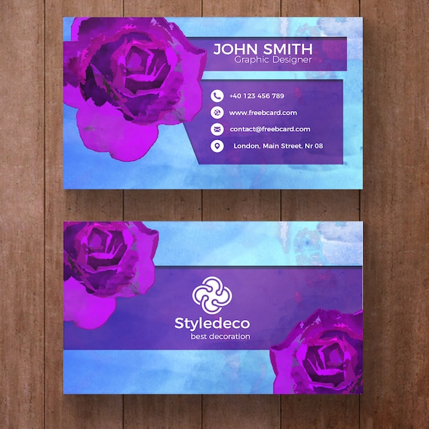 Business Card Design Featuring Purple Roses – Free to Download