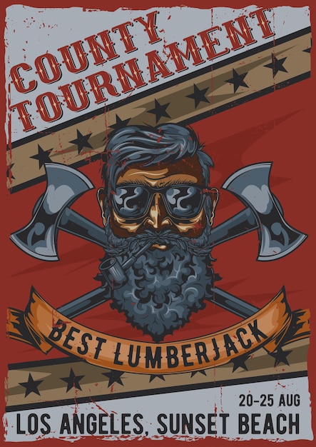 Lumberjack Vintage Poster Design Featuring Bearded Man with Axes – Free Download