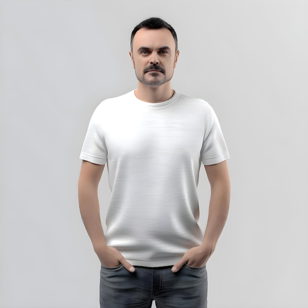 Blank White T-Shirt Mockup on Grey Background – Free Download