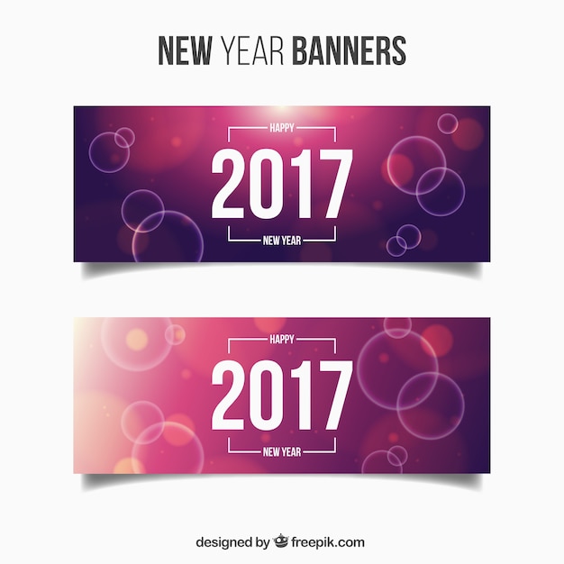 New Year Banners with Purple Backgrounds and Bright Circles – Free Download