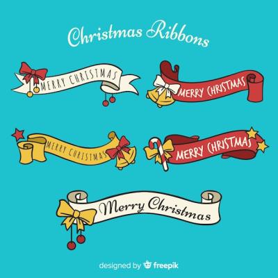 Hand Drawn Christmas Ribbons Set – Free Download