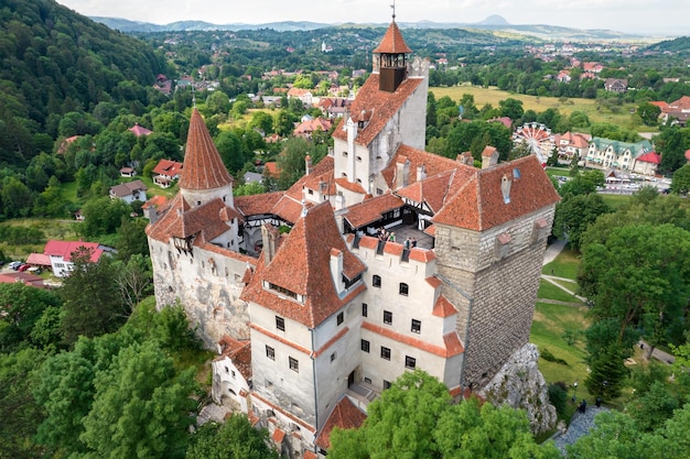 Aerial Drone View of The Bran Castle in Romania – Free Stock Photo for Download