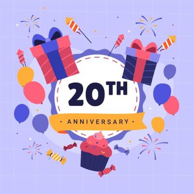 Hand Drawn Flat Design for 20th Anniversary or Birthday – Free Download