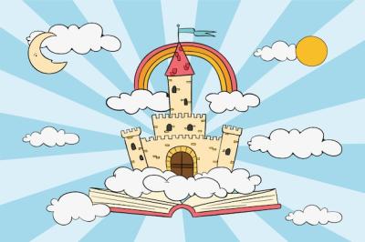 Magical Castle and Rainbow Fairy Tale Vector – Free Download