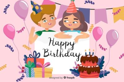 Hand Drawn Happy Birthday Background with People – Free Stock Photo for Download