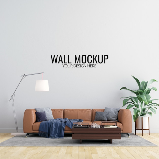 Interior Living Room Wall Mockup Featuring Furniture and Decoration – Free Download