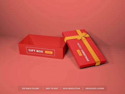 Christmas Gift Box with Ribbon Mockup – Free Stock Photo for Download