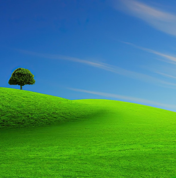 Stunning Landscape of a Green Grass Field and Lone Tree – Free Download