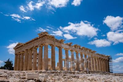 Athens Greece Parthenon Temple on Acropolis Hill Against a Blue Sky – Free Download