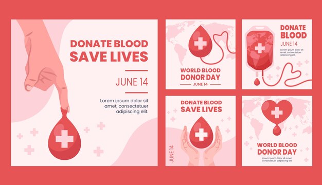 Flat Instagram Posts Collection for World Blood Donor Day – Free Download