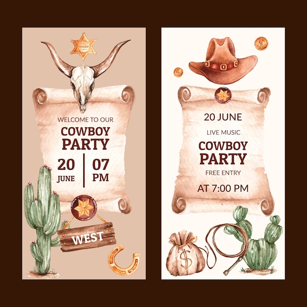 Cowboy Party Event Vertical Banners Set – Free Download