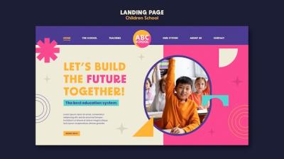 Flat Design Children School Landing Page – Free Download