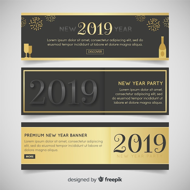 Modern New Year Party Banners in Flat Design for Free Download