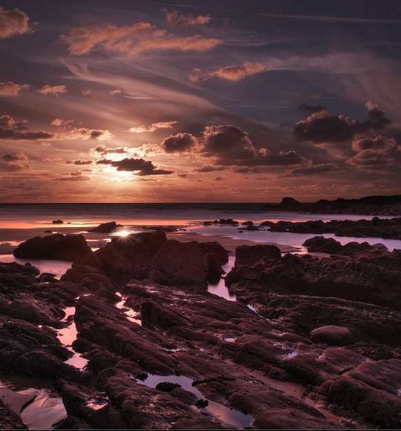 Breathtaking Sunset at Duckpool Bay, North Cornwall, UK – Free Download