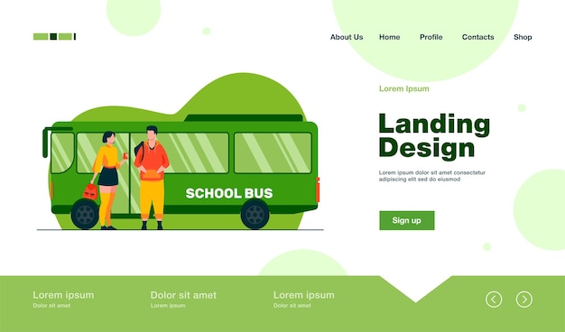 Teen Couple at School Bus Landing Page – Free Download