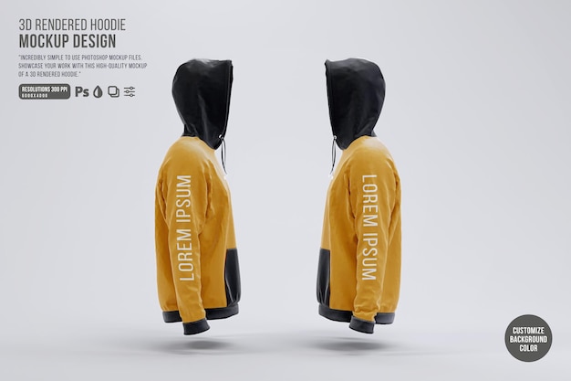 3D Rendered Hoodie Mockup Template – Right and Left Side View | Free Download