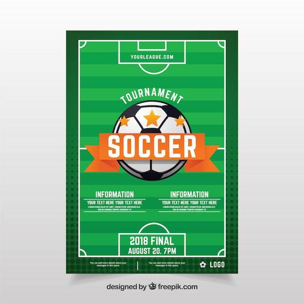 Soccer League Flyer Featuring Ball and Field in Flat Style – Free Download