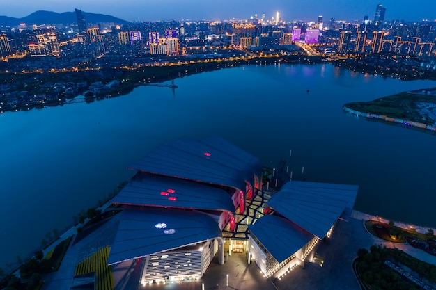 Night City Scenery and Traffic Flow in Wuxi Industrial Park – Free Stock Photo, Download Free